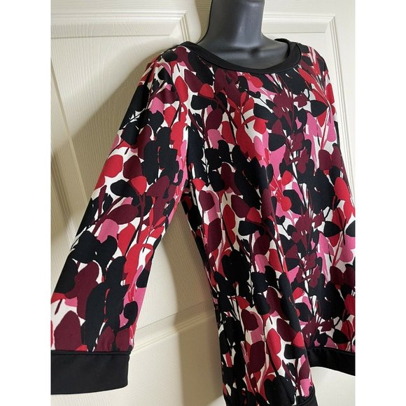 Dana Buchman Top Women Size M Long Sleeve Pink Black White Multi Stretch Blouse - Picture 7 of 9